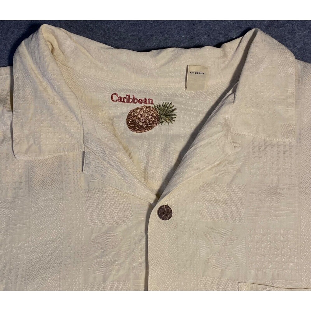 CARIBBEAN mens SILK Shirt XL YELLOW PINEAPPLE Lightweight OUTDOOR‎ COMFORT - Picture 4 of 9
